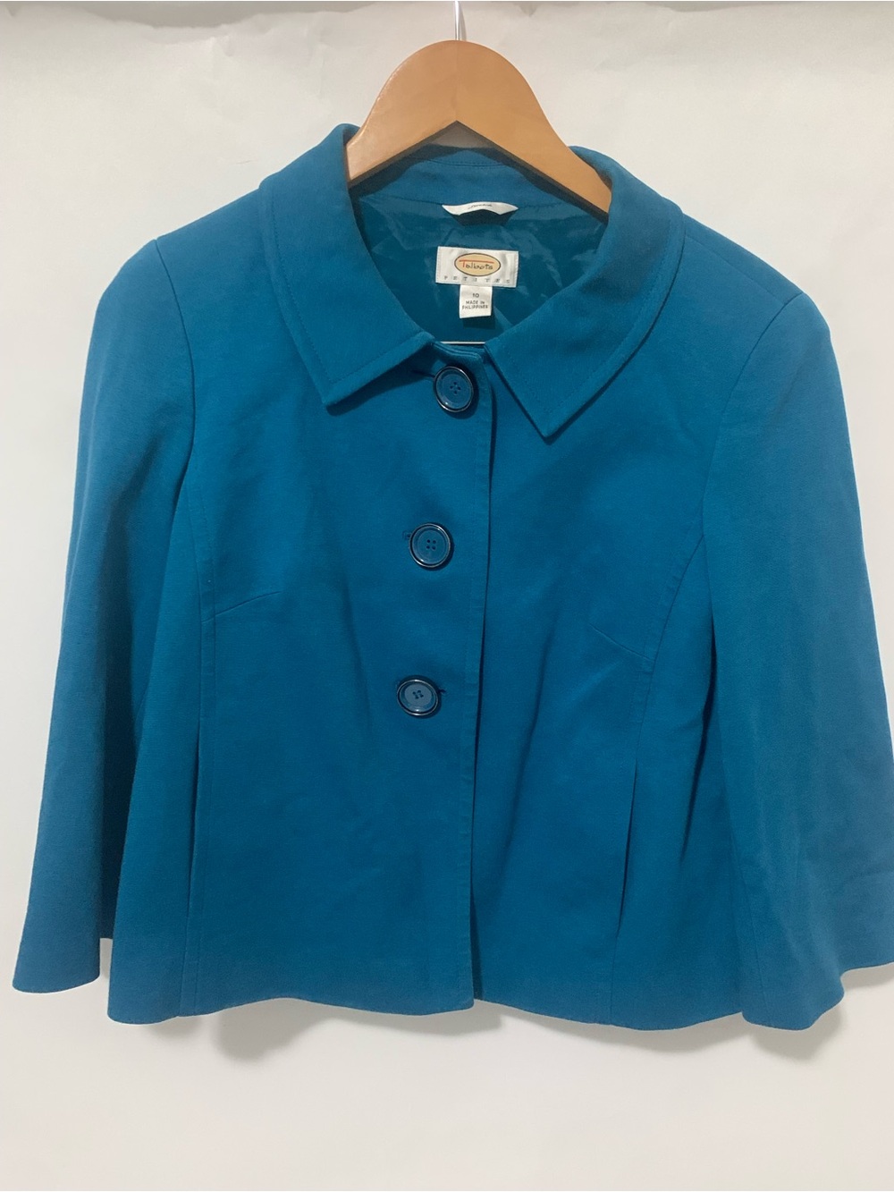 Talbots Petite Teal Cropped Three-Button Jacket